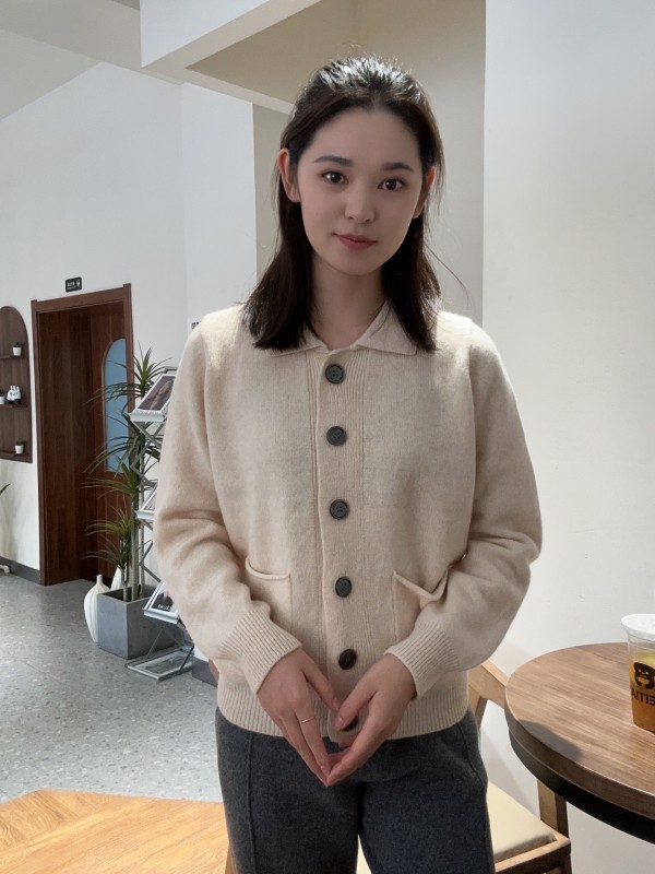 时尚百搭女装羊毛衫POIO领六扣开衫显瘦修身外套,女装羊毛衫,泰沅羊绒
