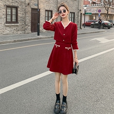 《现货新品》木耳花边假两件拼接修身显瘦两件套套裙，女装套装/套裙，曼琳思菲