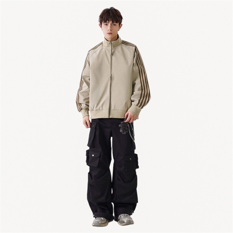 立领开衫夹克男2026新款拉链卫衣条纹运动休闲外套JK02567-P75,男装夹克,星座308B-2