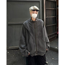 美式复古水洗牛仔夹克男简约设计感拼接裁剪立领外套N2107/P80，男装夹克，星座506