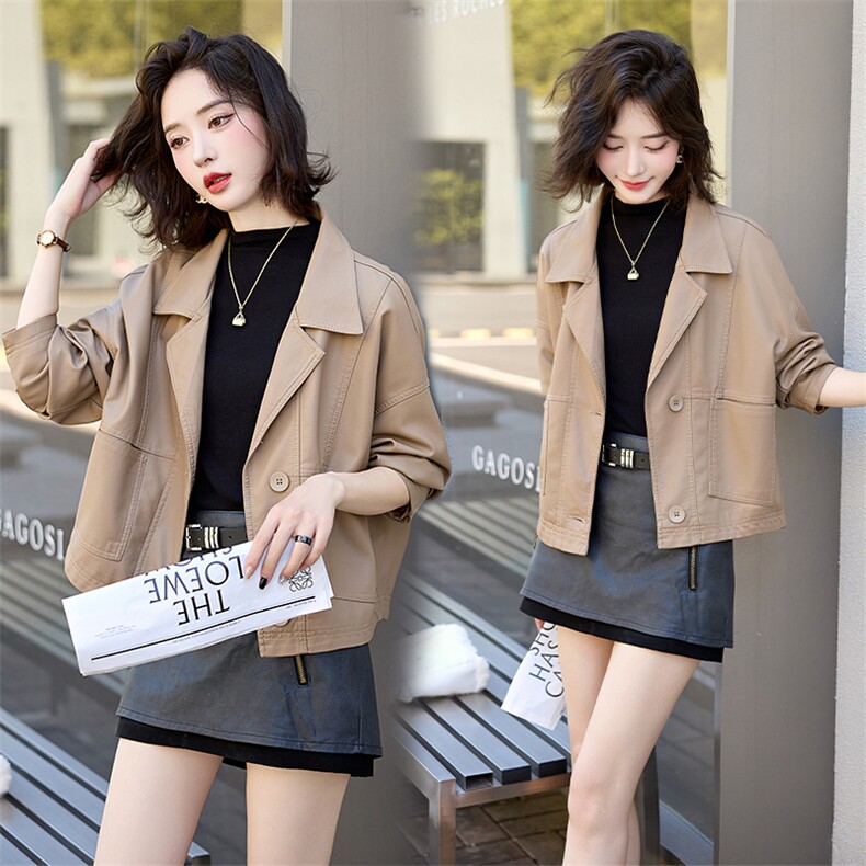 美德拉PU皮衣外套女春秋季新款时尚休闲小个子减龄显瘦气质短上衣，女装皮衣，江南女神