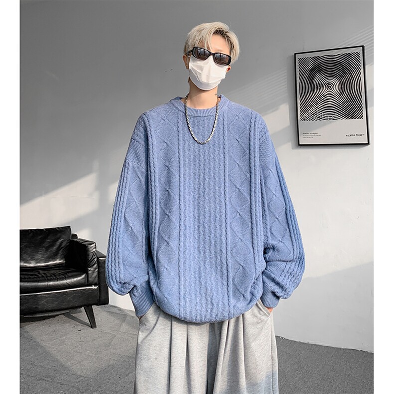 8XL-M圆领毛衣男秋冬季宽松慵懒套头麻花针织衫毛线衣MY19005P68图片