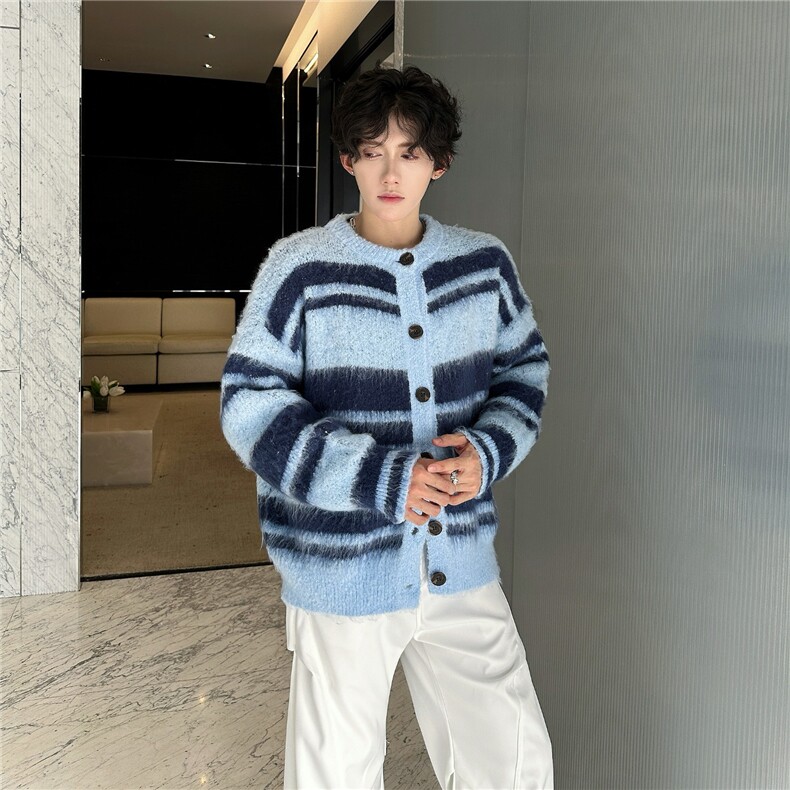 美式复古软糯仿貂毛毛衣开衫外套男女秋冬季氛围感慵懒风针织衫潮，男装针织衫/毛衣，星座1210-1