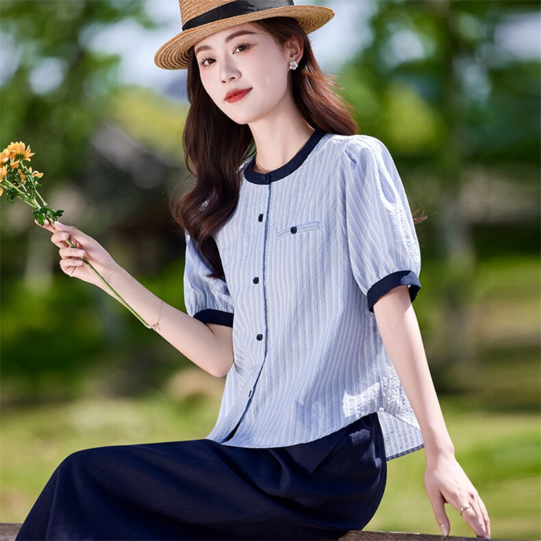 棉麻女夏季2025新款大方得体穿搭一整套短袖衬衫休闲裤,女装衬衫,靓衣阁