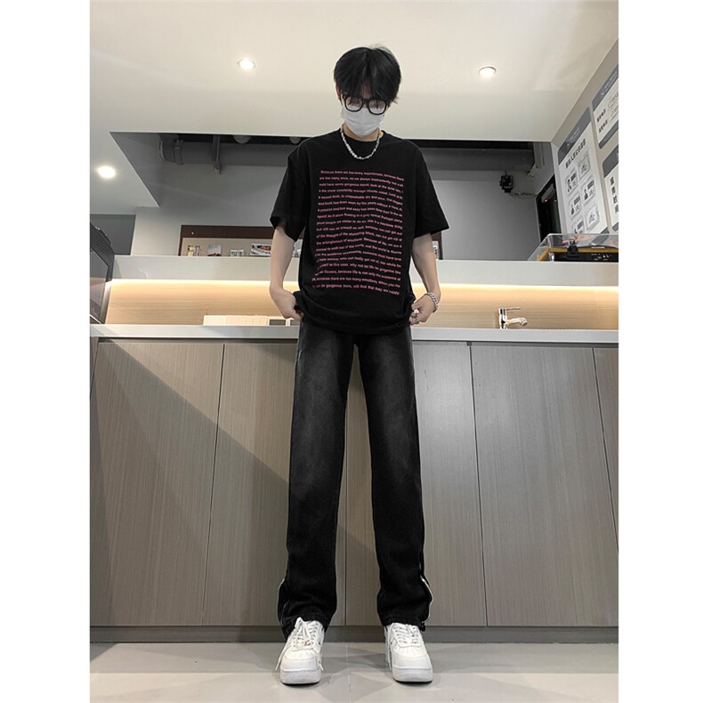 现货渐变拉链黑色牛仔裤男大码修身直筒裤K5804-K5805-P50,男装牛仔裤,星座205