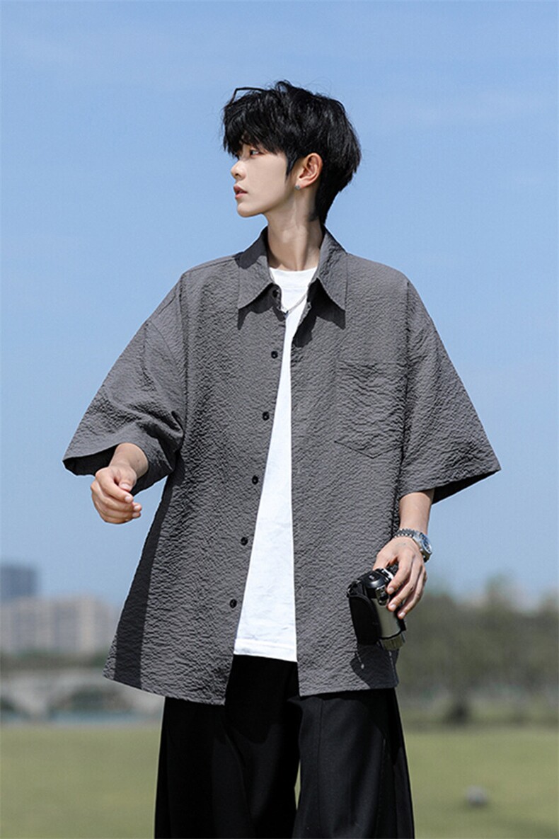 8XL-M泡泡纱盐缩肌理短袖衬衫男夏季冰丝外套防晒衬衣DC28011P36,男装衬衫,电商B312