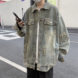 刮烂破洞牛仔夹克宽松ins情侣上衣秋季新款炸街外套JK02076-P60