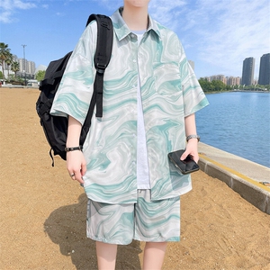 夏季海边沙滩男女同款休闲套装潮牌宽松大码XZ102B-1-TZ2562P55图片