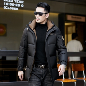 羽绒服男士中长款2026年冬季加厚保暖连帽大衣商务休闲外套中年男图片