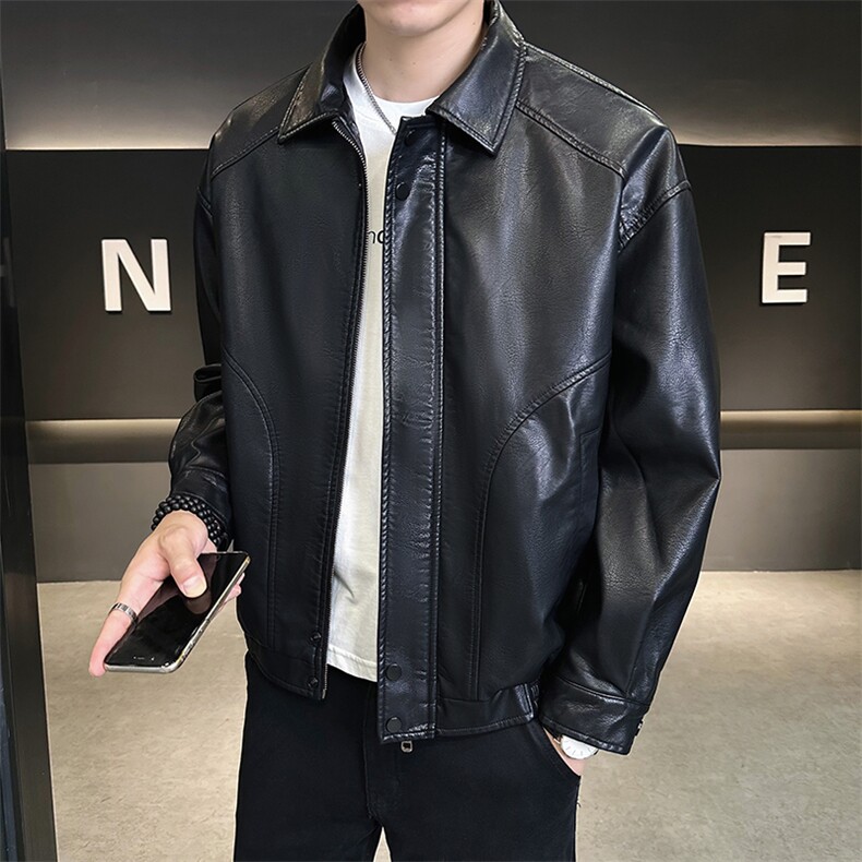 2025新款秋季皮衣外套男翻领潮牌机车皮夹克A313-PY77-P145,男装皮衣,电商A313