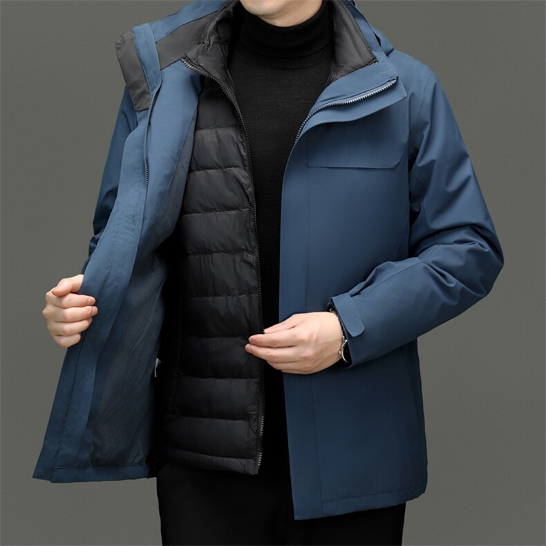 中青年男士户外羽绒服冲锋衣可拆卸三合一防风防水登山服外套夹克图片