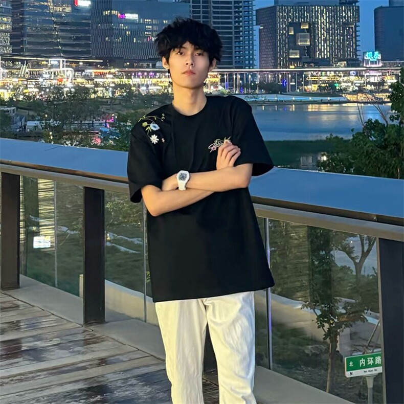 万针全刺绣工艺抖音得物高品质260克重磅纯棉双纱美式高街短袖T恤,男装T恤,电商A486
