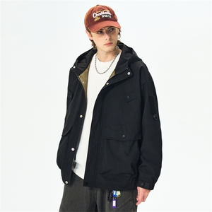 新款硬汉风户外夹克男连帽纯色上衣冲锋衣外套A157B-J2527-特P80图片