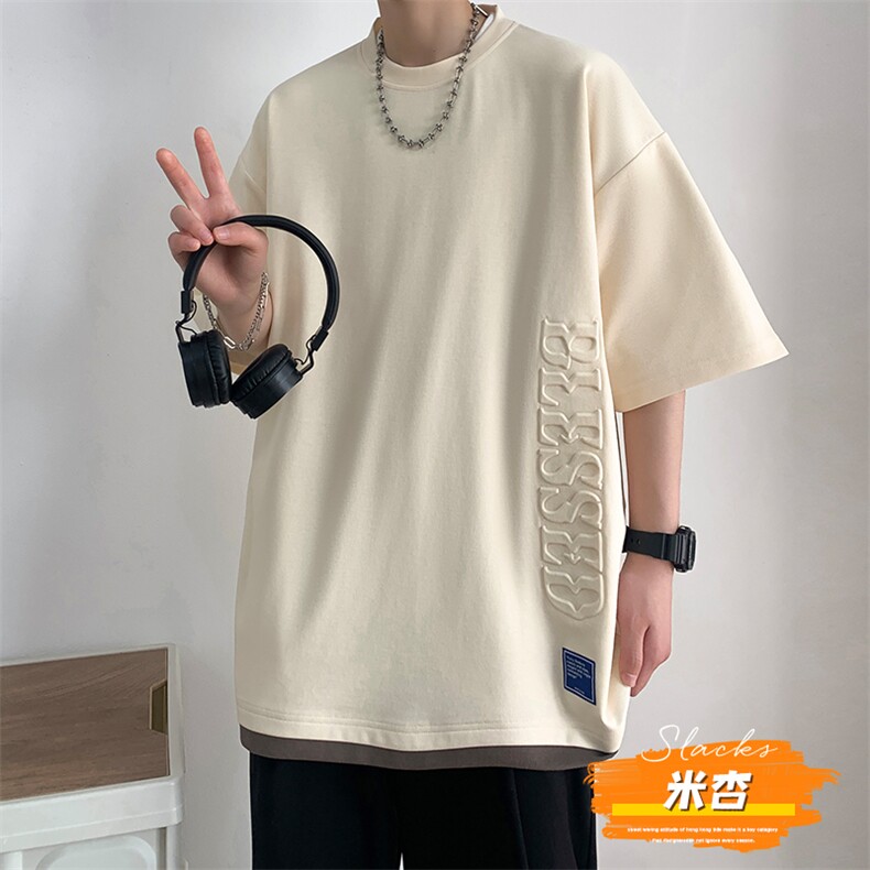 冰氧仿短袖港风白墙夏季休闲百搭刺绣纯色男上衣TC3148-P24控48图片