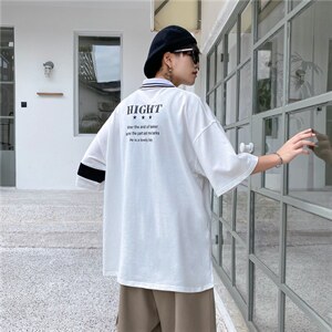 夏装宽松短袖POLO衫男士撞色印花T恤  P001 P35图片
