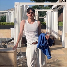 美式螺纹拼接坎肩背心男夏季收腰显肌肉无袖T恤美式健身运动汗衫，男装T恤，电商D256-2(原A064-2)