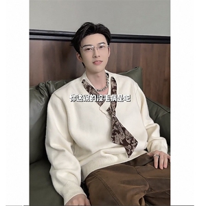 网图现货美式宽松丝巾长袖宽松毛衣M01/P70送丝巾