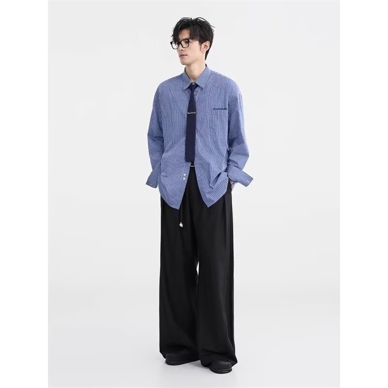 1506/Q30450/P36秋美式复古宽松学院风百搭纯色长袖衬衫上衣男潮,男装衬衫,星座1506