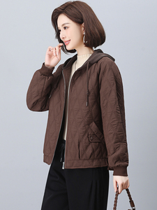 长期现货时尚休闲早春秋夹棉外套女短妈妈装2026新款棒球服连帽图片