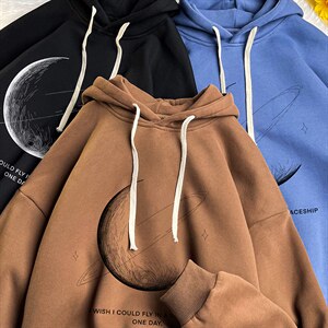 WY2246-P35 加绒款-P40月球 纯棉连帽卫衣男大码运动帽衫宽松薄图片