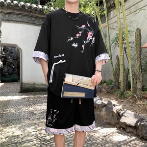 新中式风两件套夏季新中式禅意短袖t恤男套装 A436-D220-P52图片