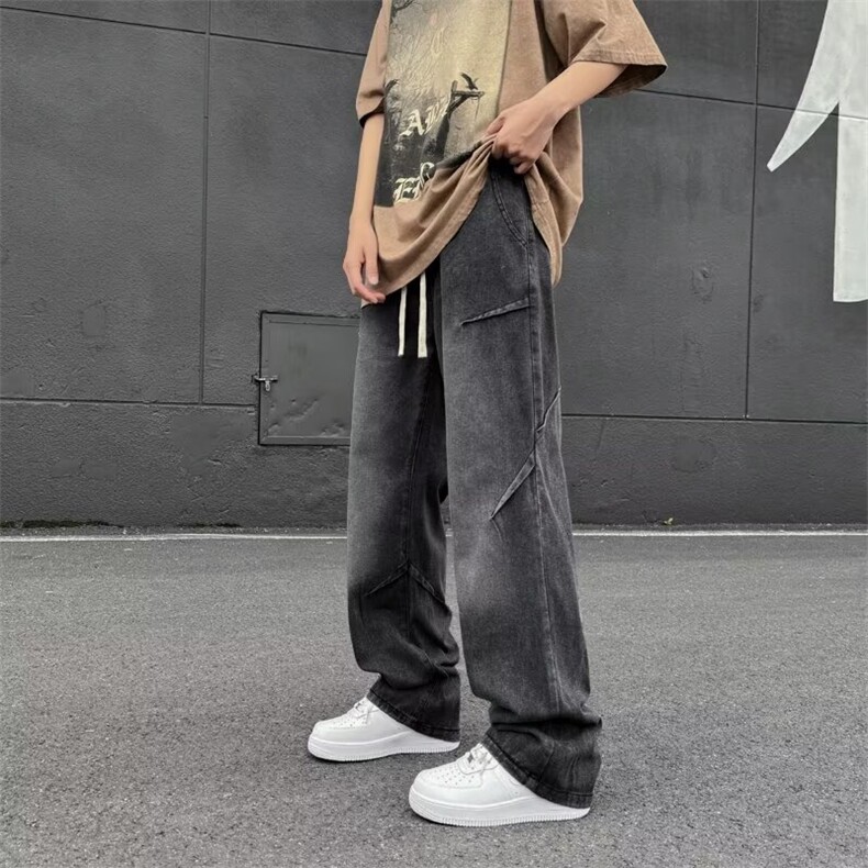 美式潮流牛仔裤男生复古水洗做旧宽松直筒裤港风ins阔腿裤子潮男,男装牛仔裤,星座1210-1
