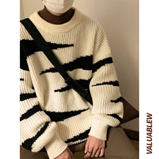 ！23新款宽松大码半高领斑马纹毛衣加厚针织衫M81-P55控78，男装针织衫/毛衣，星座508（原C305）