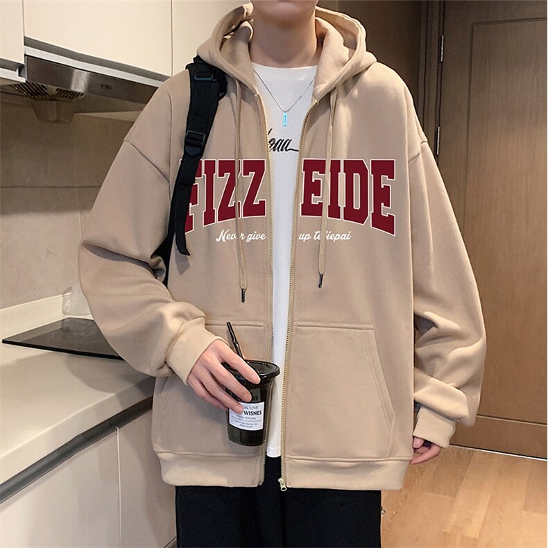 H198P70港风含棉66%字母印花拉链开衫卫衣宽松休闲连帽外套,男装卫衣,星座304A-1