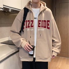 H198P70港风含棉66%字母印花拉链开衫卫衣宽松休闲连帽外套，男装卫衣，星座304A-1