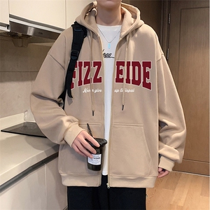 H198P70港风含棉66%字母印花拉链开衫卫衣宽松休闲连帽外套图片