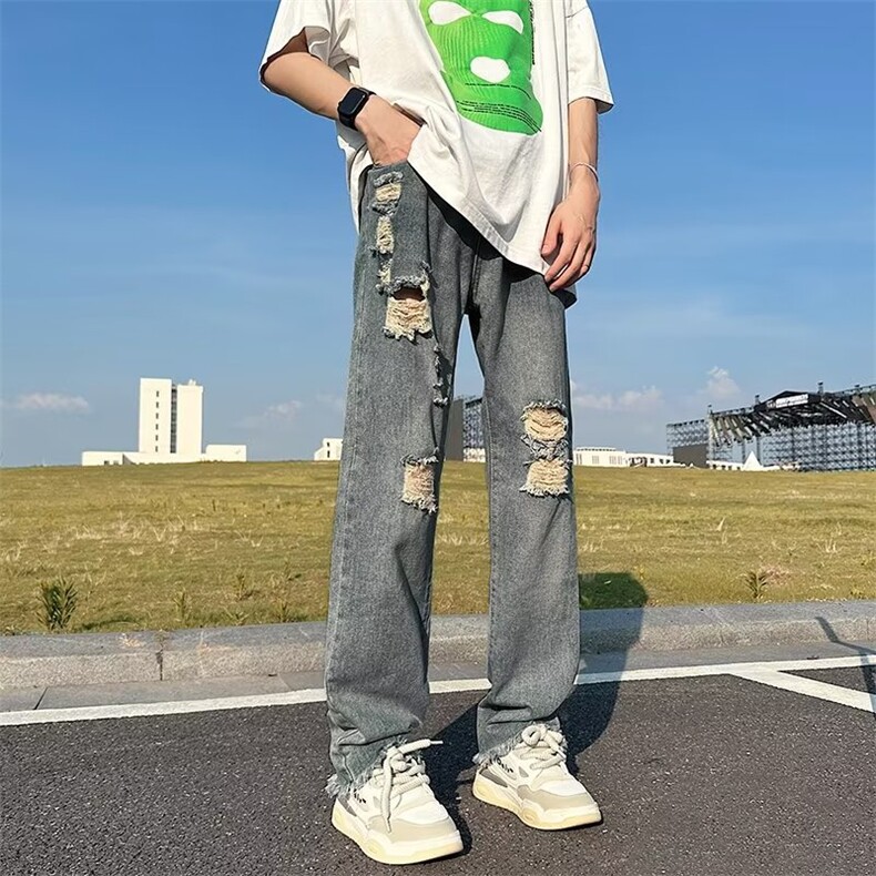 美式高街牛仔裤男韩版潮流破洞个性2023秋夏新款ins长裤RK839-P39,男装牛仔裤,星座412-3