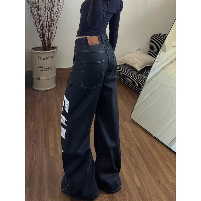 美式高街设计感解构弯刀牛仔裤男女宽松显瘦垂感阔腿裤WC665P50,男装牛仔裤,星座1112-1