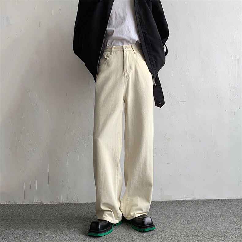 米白色牛仔裤男宽松阔腿休闲长裤子NK511-P55图片