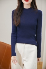 针织衫女圆领秋冬宽松短款毛衣长袖内搭打底衫，女装针织衫/毛衣，桦兴羊绒