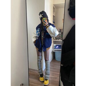 春季新款美式刺绣字母植绒棒球服外套潮牌休闲百搭立领夹克男女图片