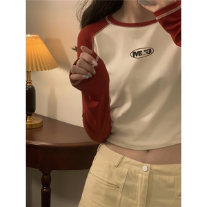 中性风插肩袖短款印花字母图案设计潮流休闲卫衣女WY77079P30控48图片