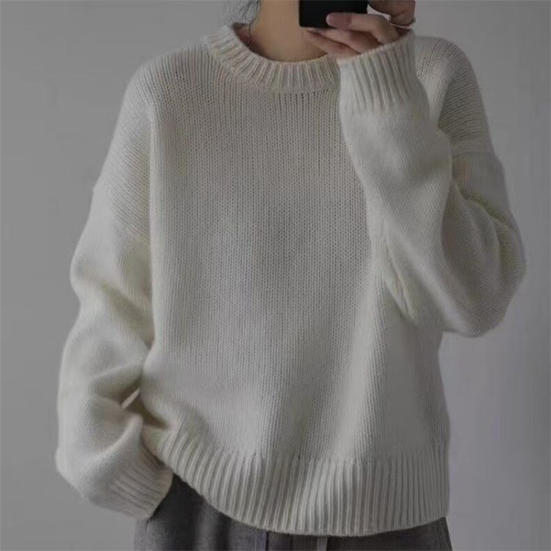 时尚百搭女士加厚圆领羊毛衫羊毛保暖舒适毛衣,女装羊毛衫,胜酷羊绒