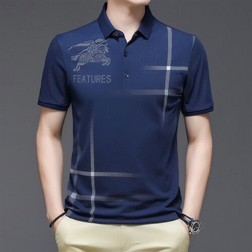 冰丝短袖T恤男纯色翻领Polo2023夏季新品中青年衫宽松潮流男士图片