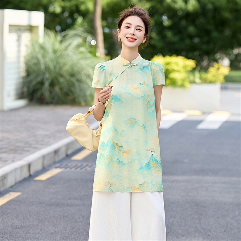 高考绿色旗袍旗开得胜中考送考女改良版套装家长妈妈助力陪考衣服,女装套装/套裙,采品优优