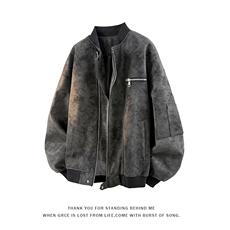 GENIOLAMODE美式vintage棒球服男秋季夹克高街痞帅扎染外套皮衣潮，男装夹克，电商A001