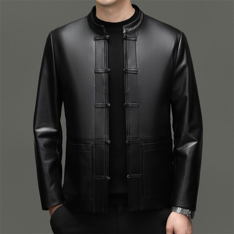 BG-J25805春秋新款男士海宁皮衣风唐装绵羊皮真皮皮衣男，男装皮衣，电商B360A（原721A）