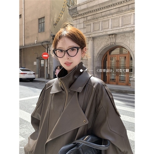 机车皮衣外套女2025新款酷飒风美拉德棕色美式复古夹克