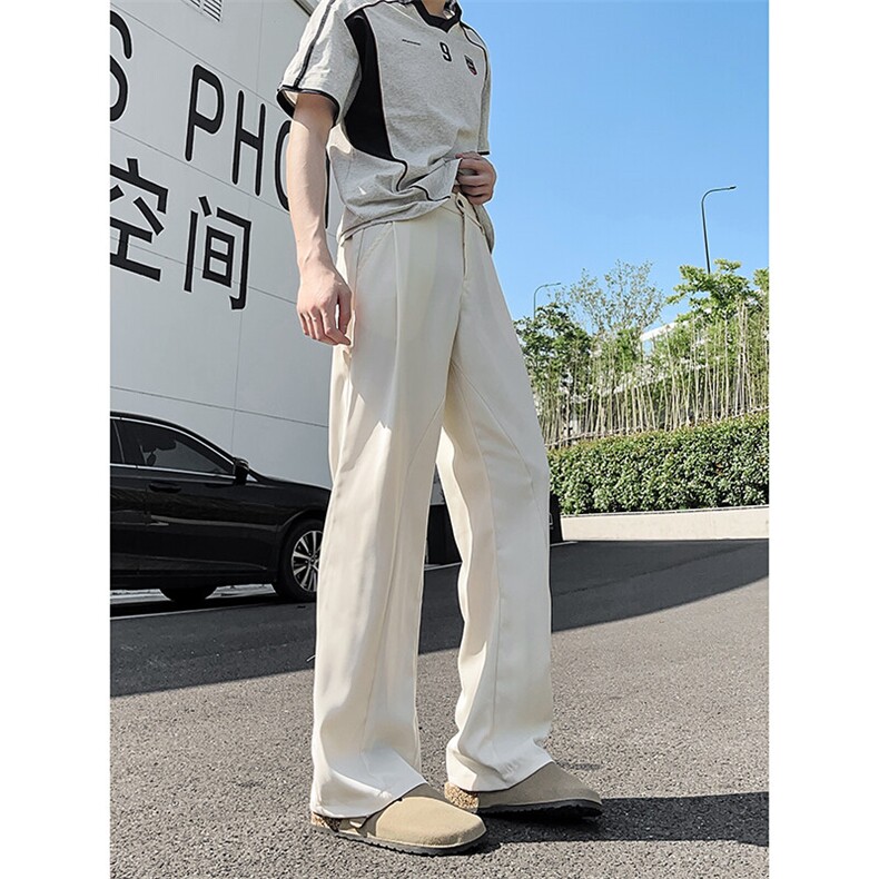 XK439-特P38夏冰丝凉感西裤美式垂感宽松微喇直筒男休闲长裤潮,男装西裤,电商A178