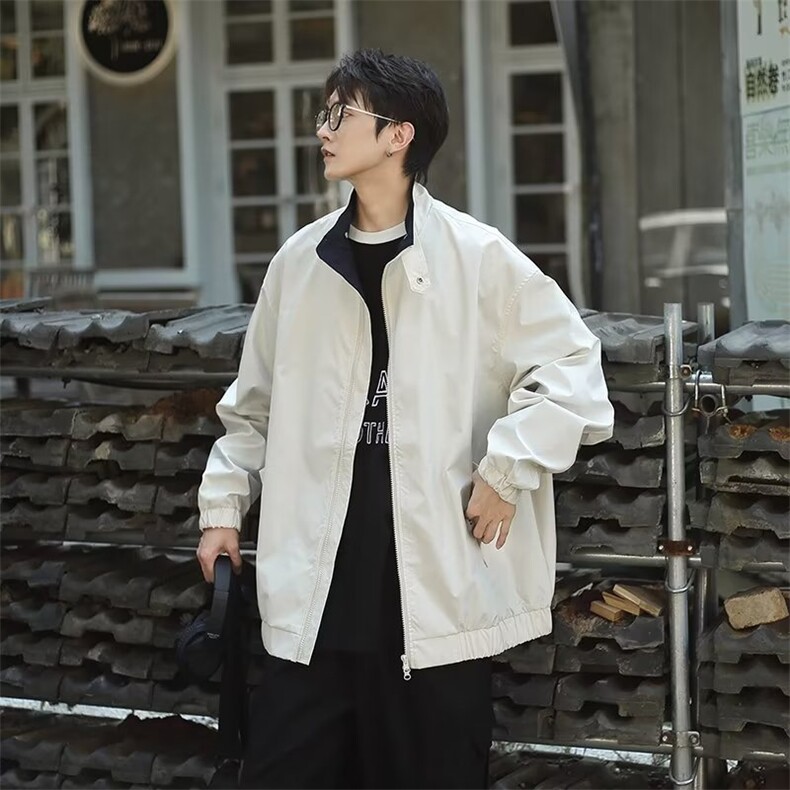 春秋简约日系复古冲锋衣夹克男款秋季宽松百搭棒球服外套 JK622图片