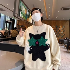 圆领猫咪毛衣女美式复古慵懒风软糯设计感超好看套头上衣M321，男装针织衫/毛衣，星座1116A-1（原606A）