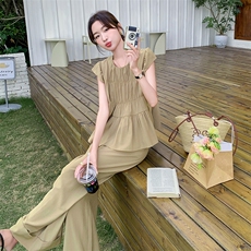 ：夏装新款小香减龄小飞袖上衣＋阔腿裤2C135-5085P135K198，女装套装/套裙，2C135