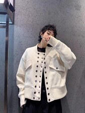 2021秋季新款欧美风双排扣廓形休闲大口袋百搭短外套，女装短外套，L·H·X