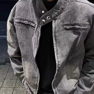DY2312-P80美式垫肩牛仔外套男水洗夹克高级感痞帅上衣-网图大货图片