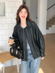 黑色美式复古PU皮衣外套女春秋2025新款爆款小个子高级感机车夹克图片