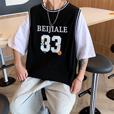 男宽松休闲打底衫篮球服假两件短袖t恤男生五分袖上衣T330-P25，男装T恤，星座512-2